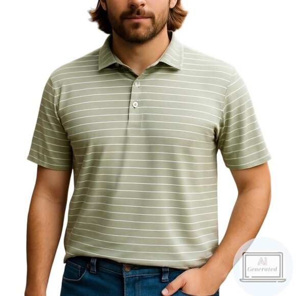 Fish Hippie Mens Polo Collection Shirt Green Stripe Short Sleeve Cotton Size XL - Picture 1 of 12